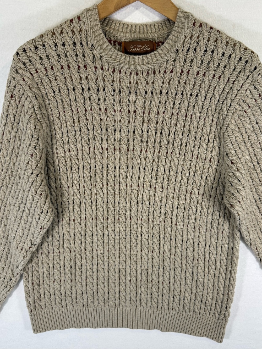 Tasso Elba Men's Tan Classic Cable Knit Crewneck Sweater